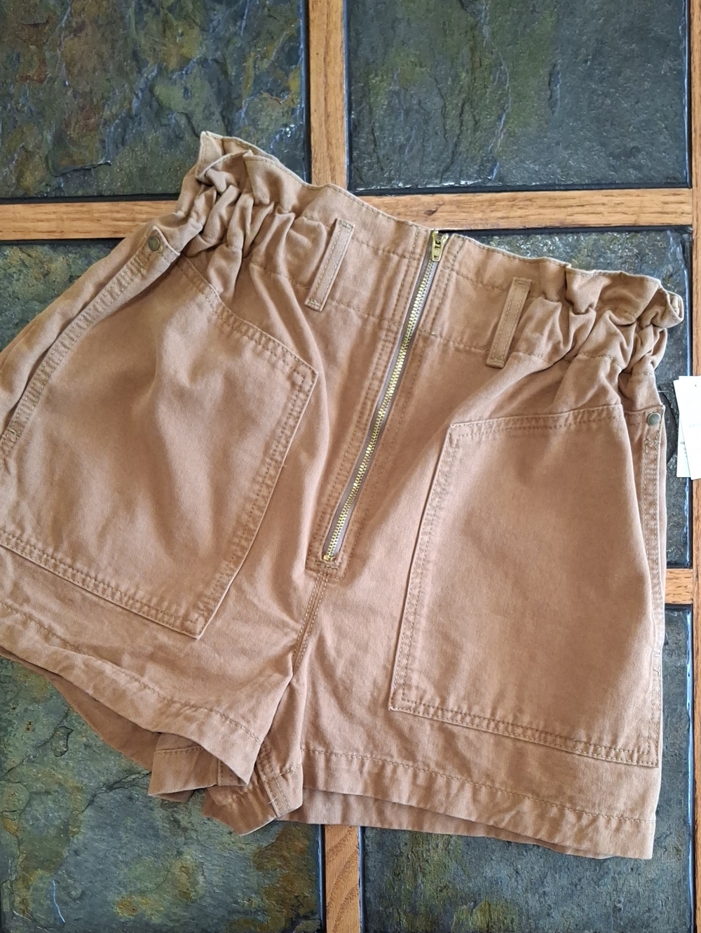 Maurices Tan Paperbag Waist High-Rise Shorts with Front Patch Pockets
